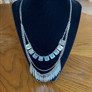 Silver Multi-Layer Abalone Accent Statement Necklace